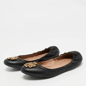 Tory Burch Melinda Ballet Flat Black/Gold Tumbled Leather Size 7